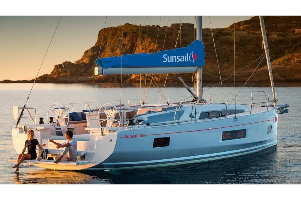Exterior view of Sunsail 46 Mon Classic, a Beneteau Oceanis 46 sailboat at Gouvia, Greece