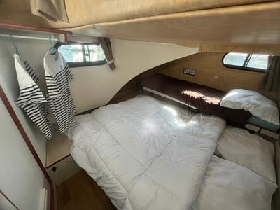 Cabin on Concerto 1, a Nicols Confort 1100 motorboat at Sablé-sur-Sarthe, France