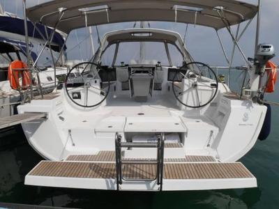 Cockpit of Allegria, a Beneteau Oceanis 45 sailboat at Municipal Unit of Lefkada, Greece