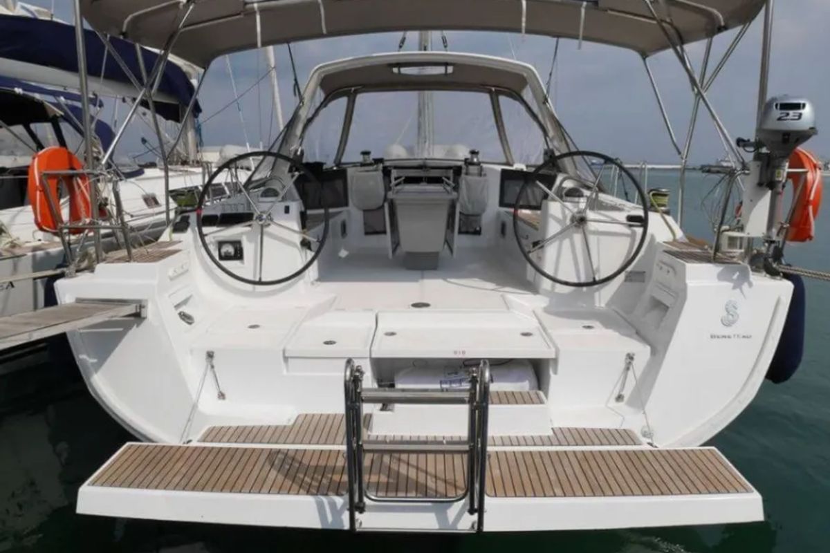 Cockpit of Allegria, a Beneteau Oceanis 45 sailboat at Municipal Unit of Lefkada, Greece
