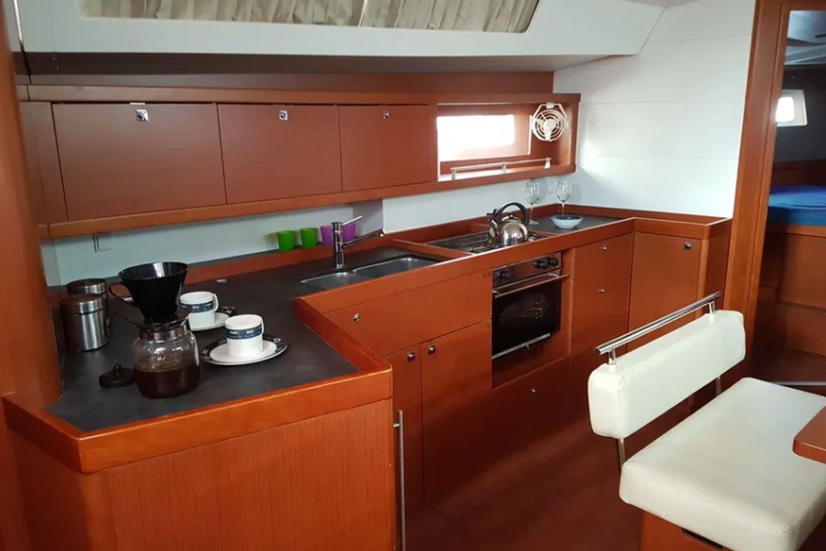 Head on Allegria, a Beneteau Oceanis 45 sailboat at Municipal Unit of Lefkada, Greece