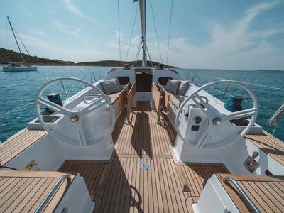 Cockpit of Anastasia, a Elan Impression 45.1 sailboat at Pirovac, Croatia
