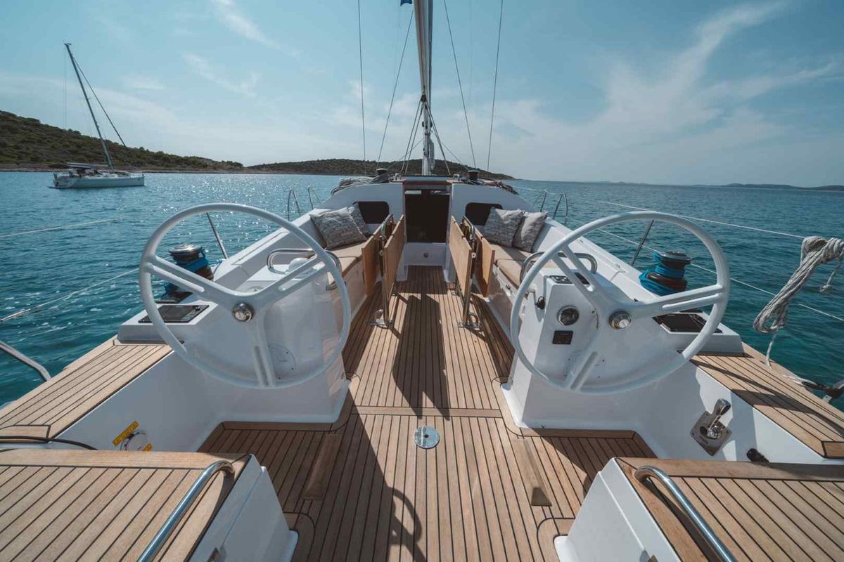 Cockpit of Anastasia, a Elan Impression 45.1 sailboat at Pirovac, Croatia