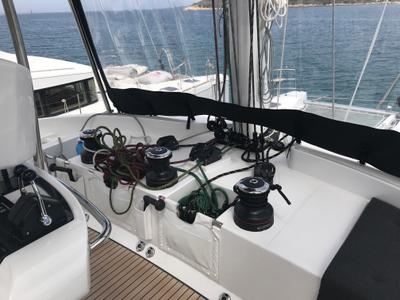 Cockpit of Dugongo II (MAR), a Lagoon 52 catamaran at Alameda, United States