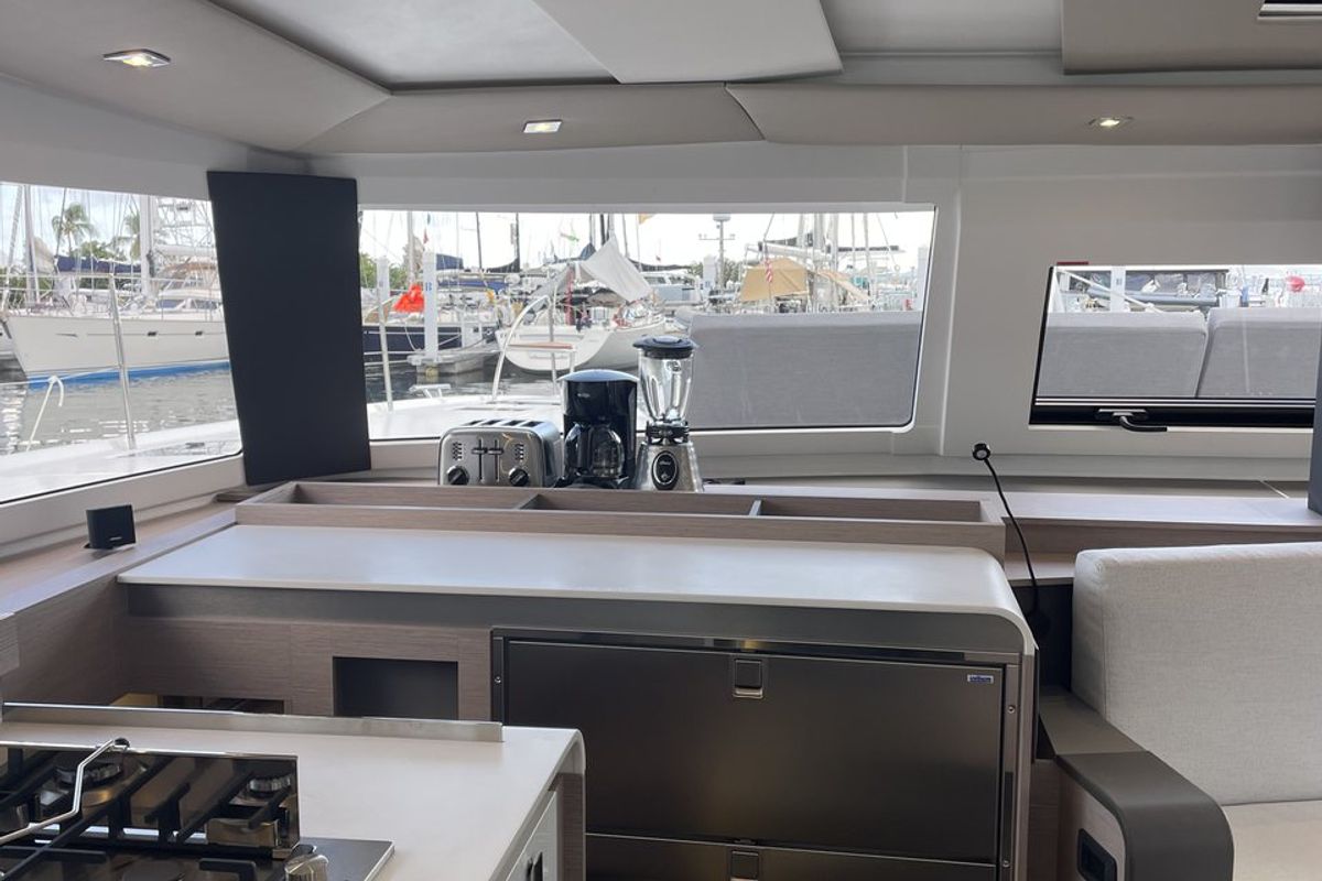 Galley of Hoylah, a Fountaine Pajot Aura 51 catamaran at Road Town, British Virgin Islands
