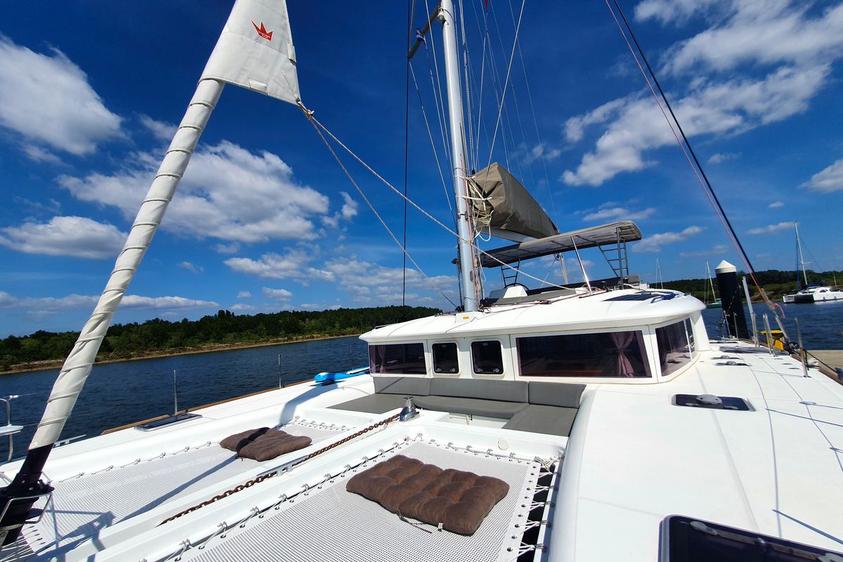 Deck of ArMarg, a Lagoon 450 Fly catamaran at Baan Salak Phet, Thailand