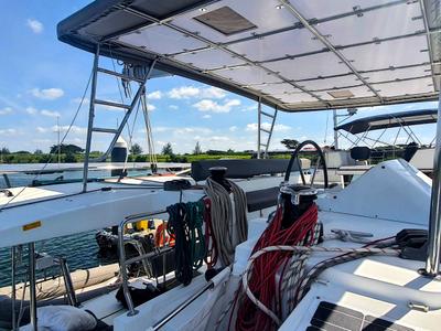 Cockpit of ArMarg, a Lagoon 450 Fly catamaran at Baan Salak Phet, Thailand