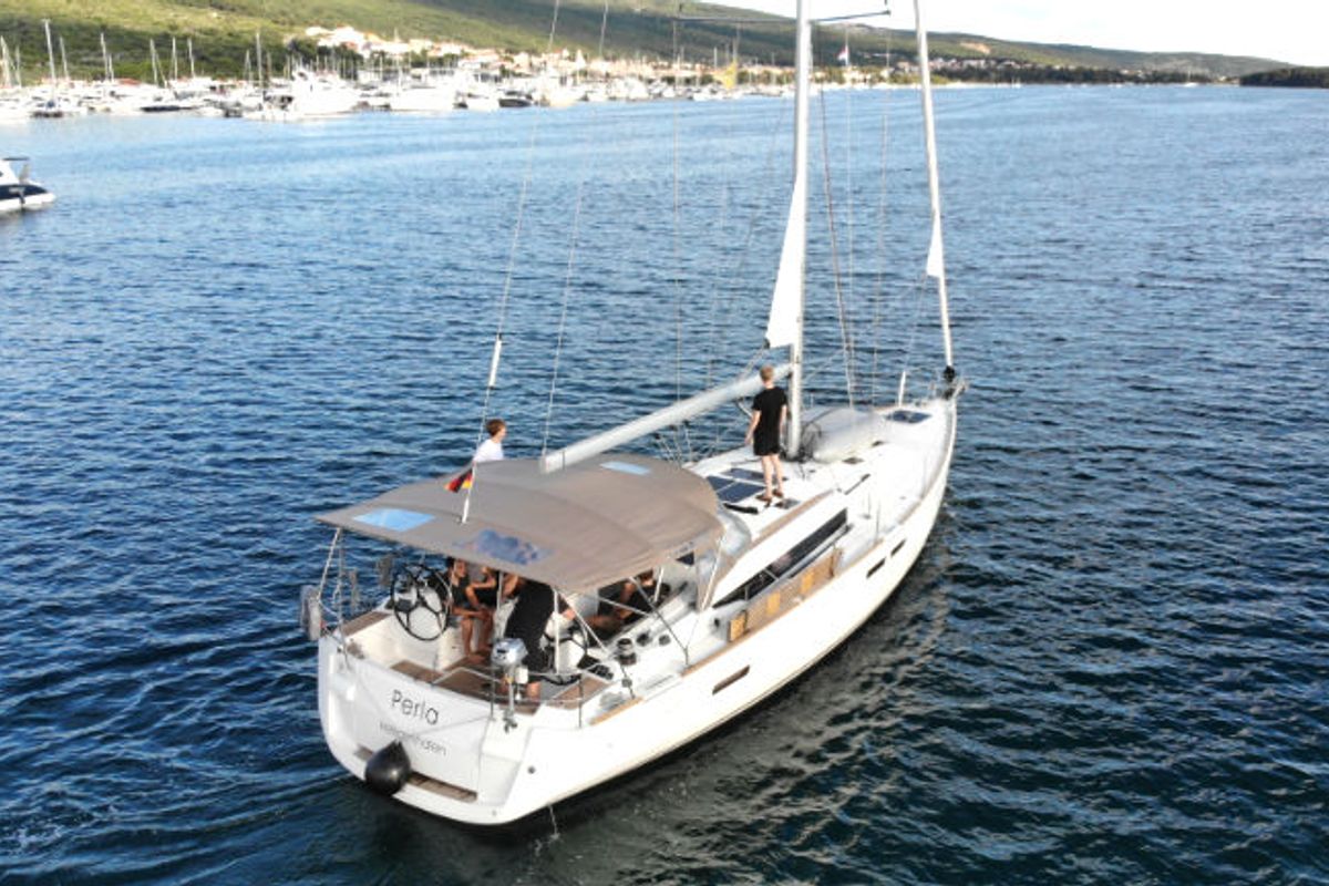 Exterior view of Perla, a Jeanneau Sun Odyssey 479 sailboat at Punat, Croatia