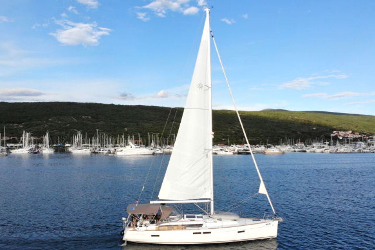 Exterior view of Perla, a Jeanneau Sun Odyssey 479 sailboat at Punat, Croatia