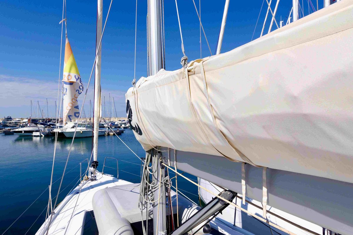 Deck of Ludi, a Beneteau Oceanis 46.1 sailboat at Castellammare di Stabia, Italy