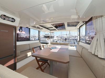 Salon of Dragonfly, a Bali Catspace catamaran at Grad Biograd na Moru, Croatia