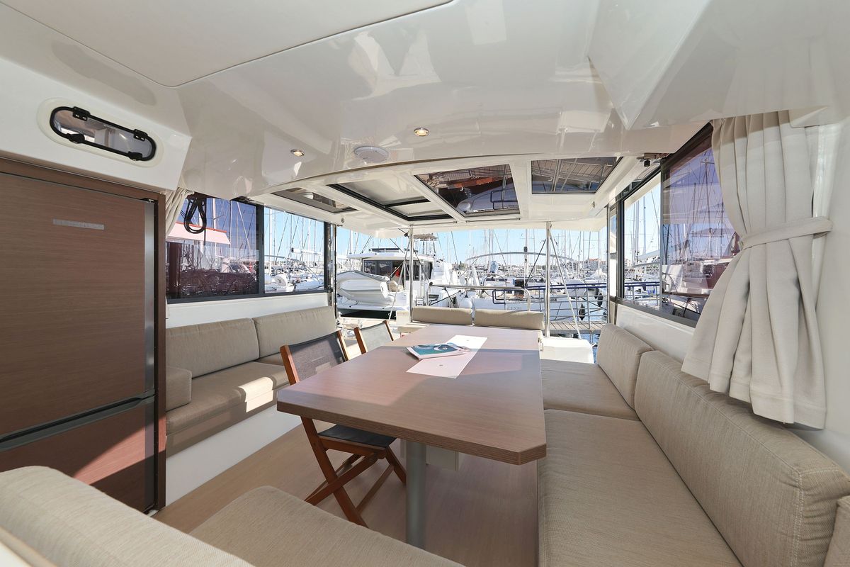 Salon of Dragonfly, a Bali Catspace catamaran at Grad Biograd na Moru, Croatia