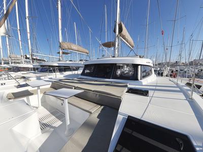 Deck of Dragonfly, a Bali Catspace catamaran at Grad Biograd na Moru, Croatia