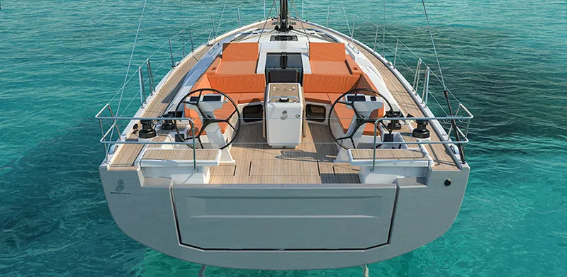 Exterior view of Malafemmena, a Beneteau Oceanis 51.1 sailboat at Cannigione, Italy