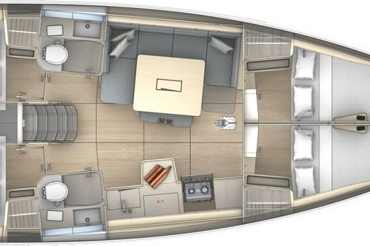 Floor plan of Asteria, a Dufour 41 sailboat at Castellammare di Stabia, Italy