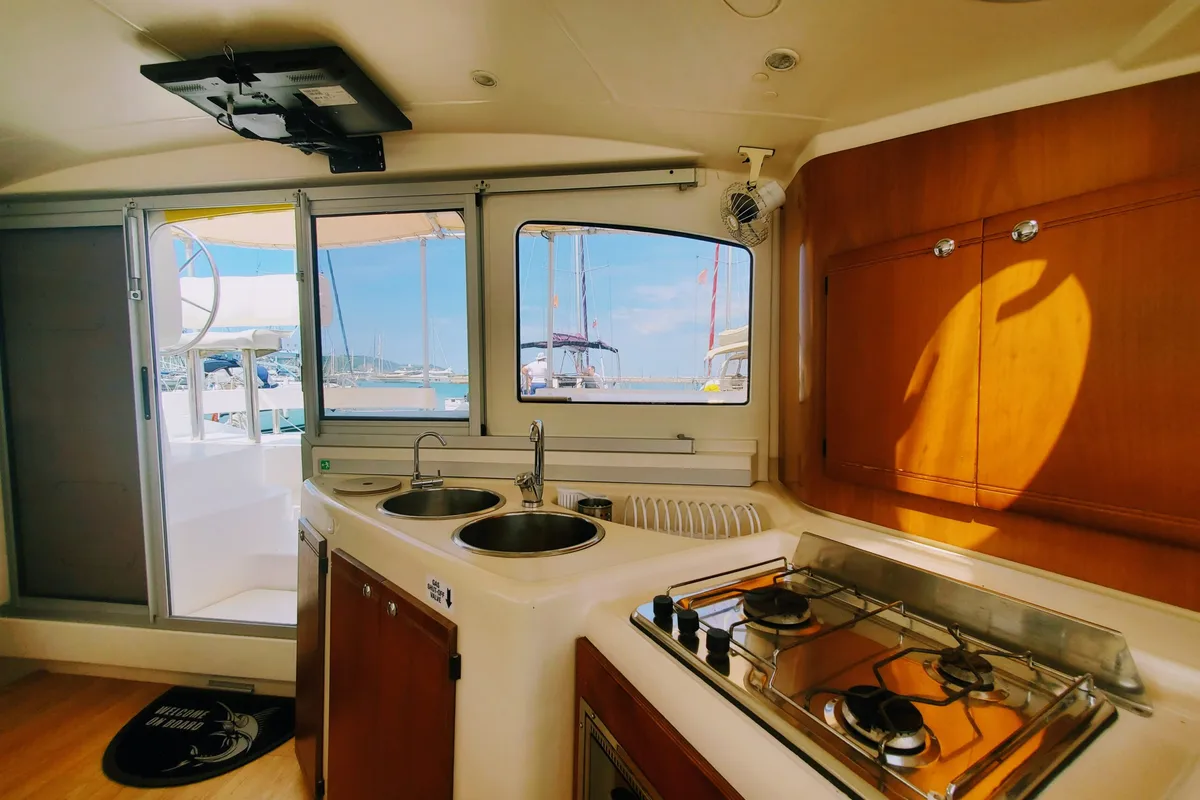 Galley of Sampei, a Fountaine Pajot Lavezzi 40 catamaran at Izola / Isola, Slovenia