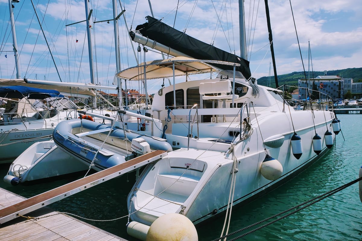 Exterior view of Sampei, a Fountaine Pajot Lavezzi 40 catamaran at Izola / Isola, Slovenia