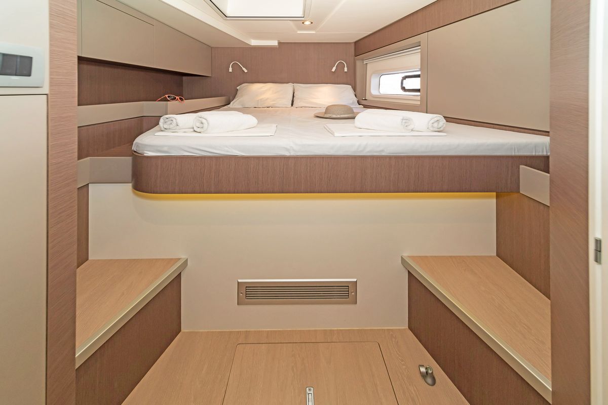 Cabin on Little Emma, a Bali 4.6 catamaran at Municipal Unit of Rhodes, Greece