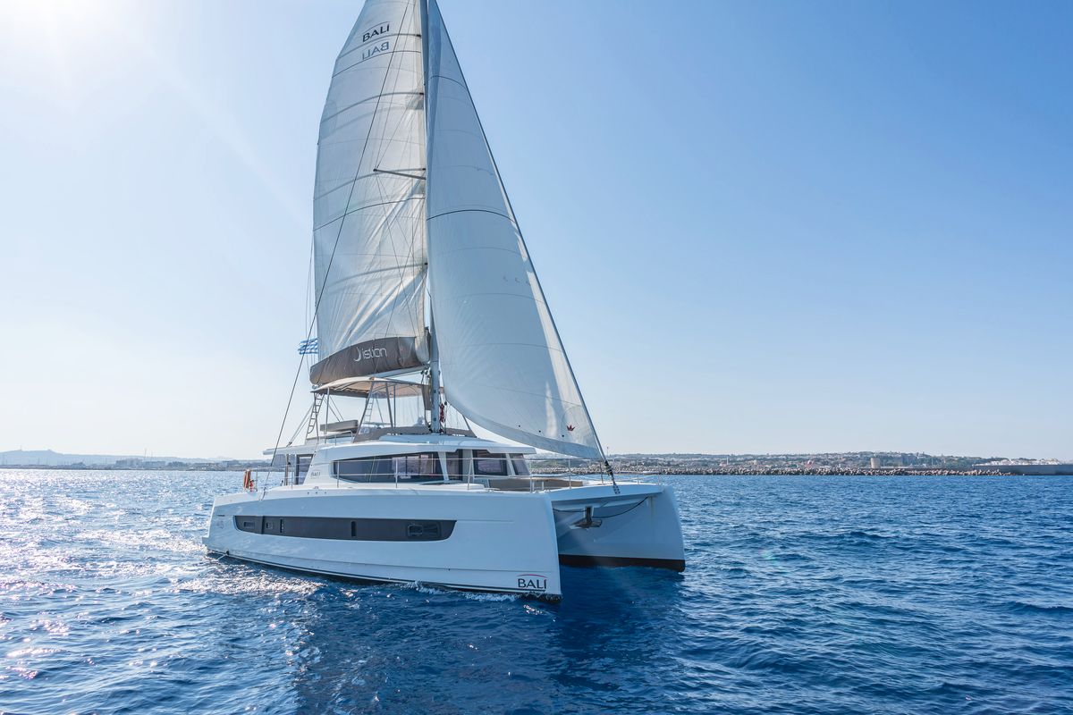 Exterior view of Little Emma, a Bali 4.6 catamaran at Municipal Unit of Rhodes, Greece