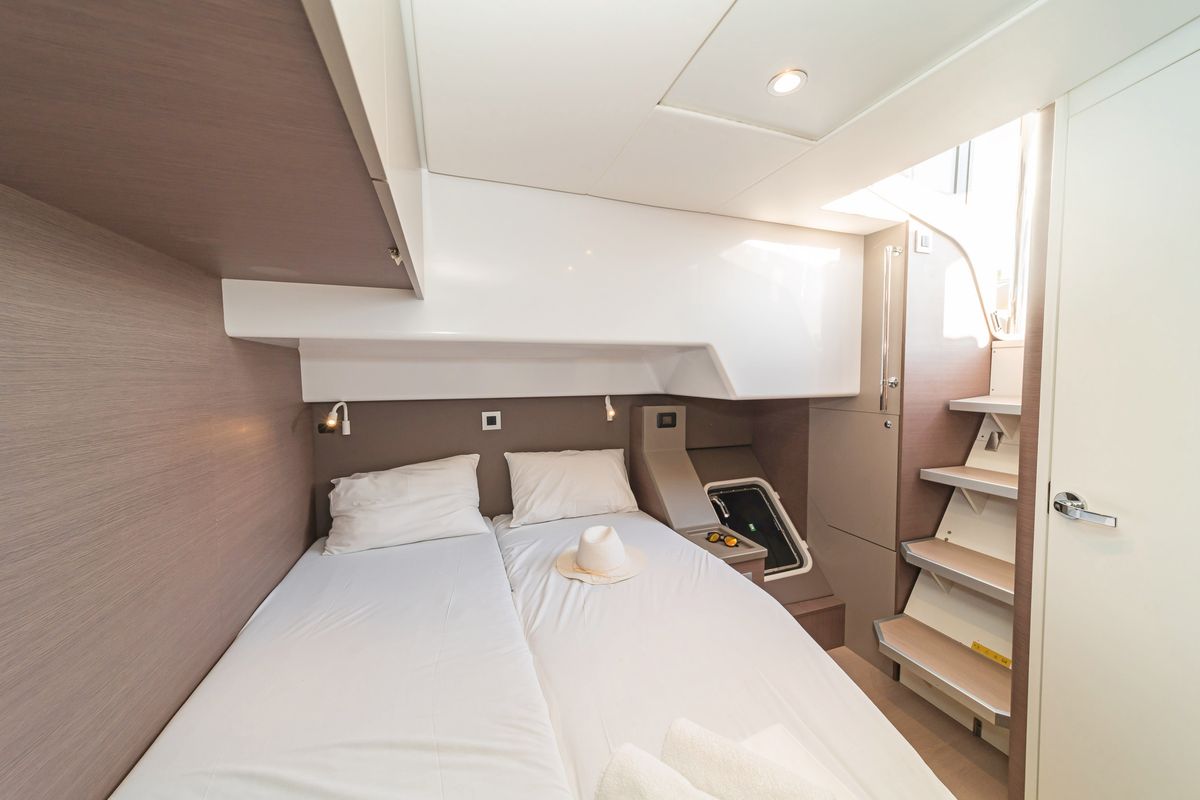 Cabin on Little Emma, a Bali 4.6 catamaran at Municipal Unit of Rhodes, Greece
