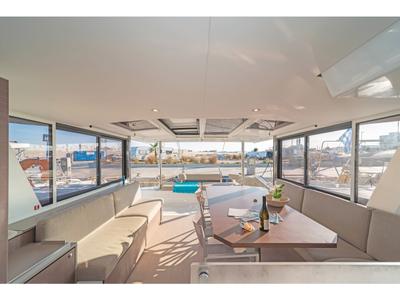 Salon of Little Emma, a Bali 4.6 catamaran at Municipal Unit of Rhodes, Greece
