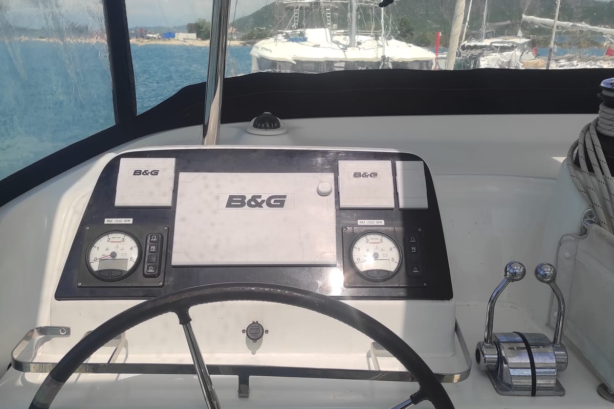 Cockpit of LA MAR, a Lagoon 42 catamaran at Municipal Unit of Lefkada, Greece