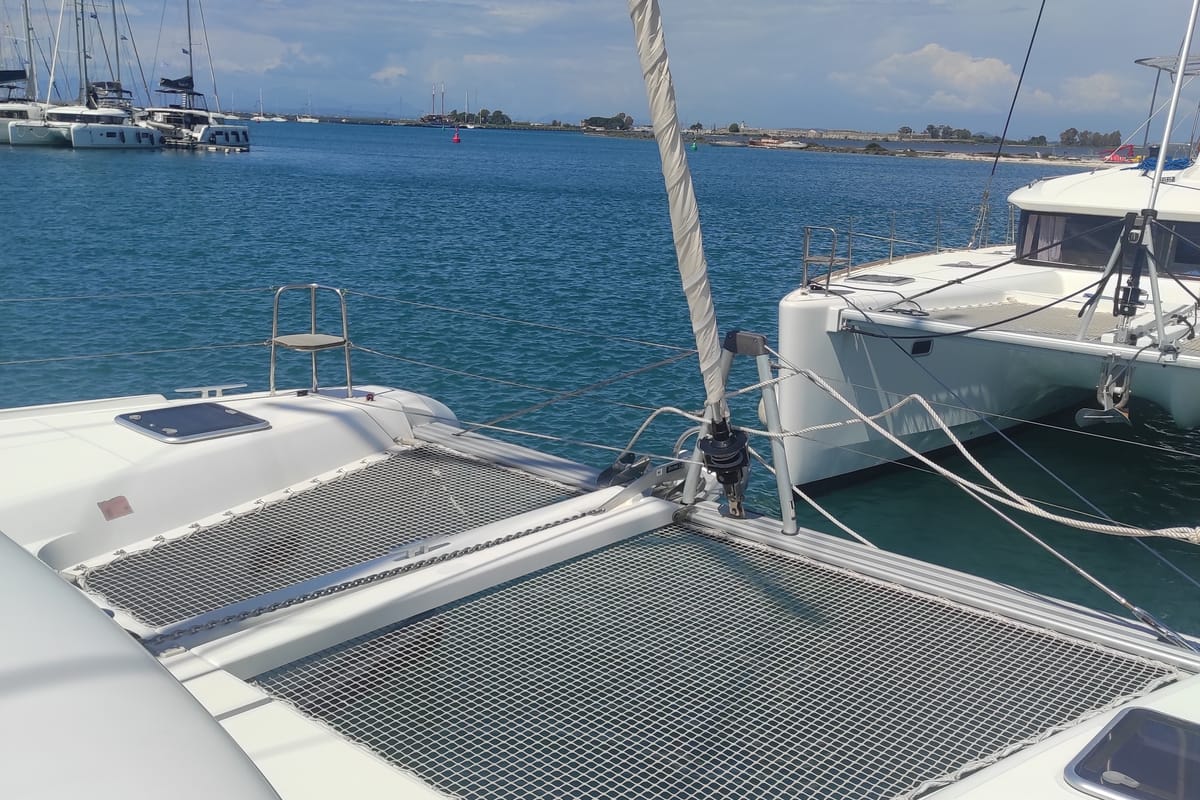 Deck of LA MAR, a Lagoon 42 catamaran at Municipal Unit of Lefkada, Greece