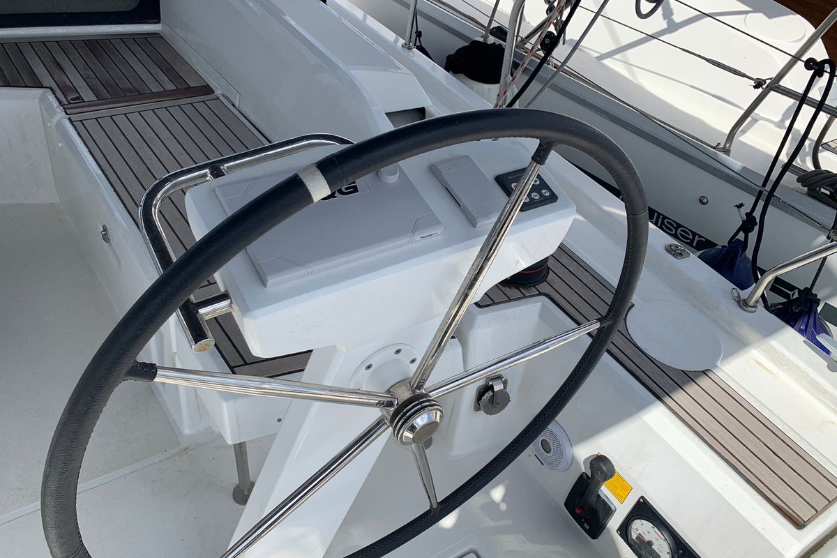 Cockpit of Amalthia, a Beneteau Oceanis 46.1 sailboat at Municipal Unit of Ellomenos, Greece