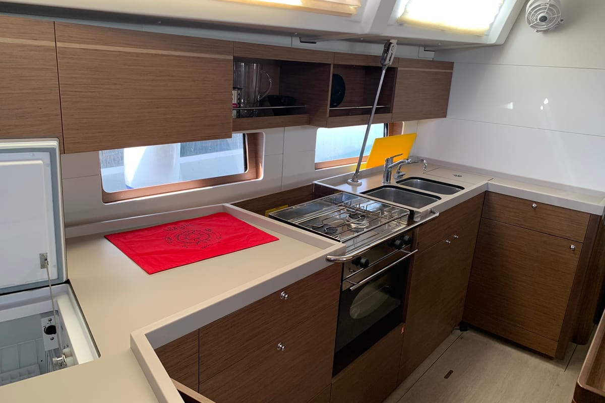 Galley of Amalthia, a Beneteau Oceanis 46.1 sailboat at Municipal Unit of Ellomenos, Greece