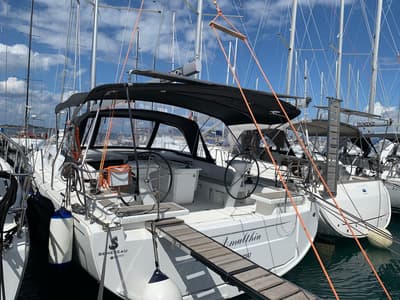 Cockpit of Amalthia, a Beneteau Oceanis 46.1 sailboat at Municipal Unit of Ellomenos, Greece