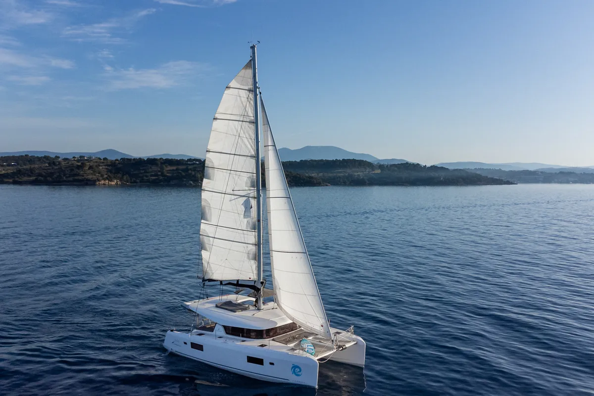 Exterior view of AURA, a Lagoon 42 catamaran at Municipal Unit of Kranidi, Greece