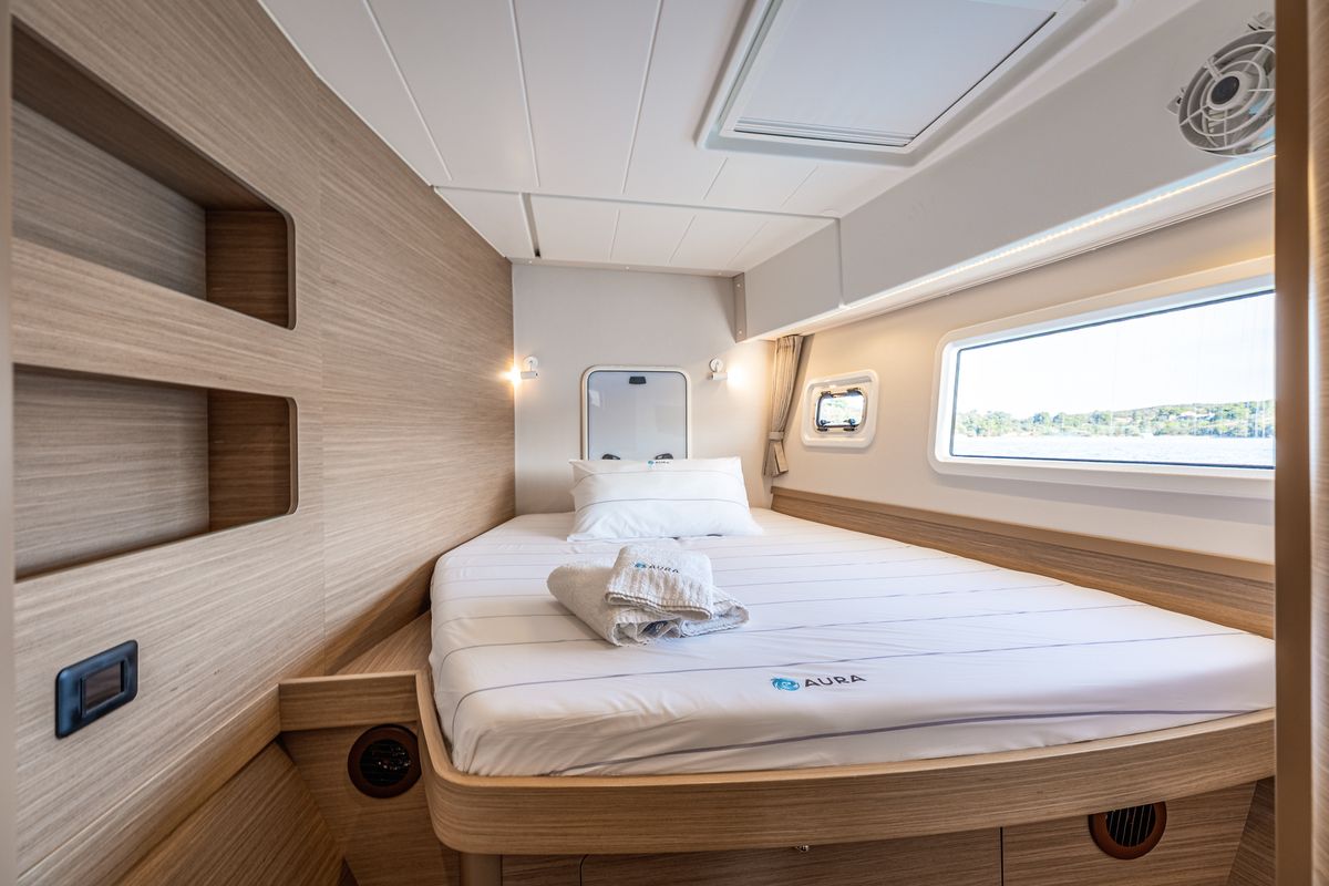 Cabin on AURA, a Lagoon 42 catamaran at Municipal Unit of Kranidi, Greece