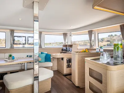 Salon of AURA, a Lagoon 42 catamaran at Municipal Unit of Kranidi, Greece