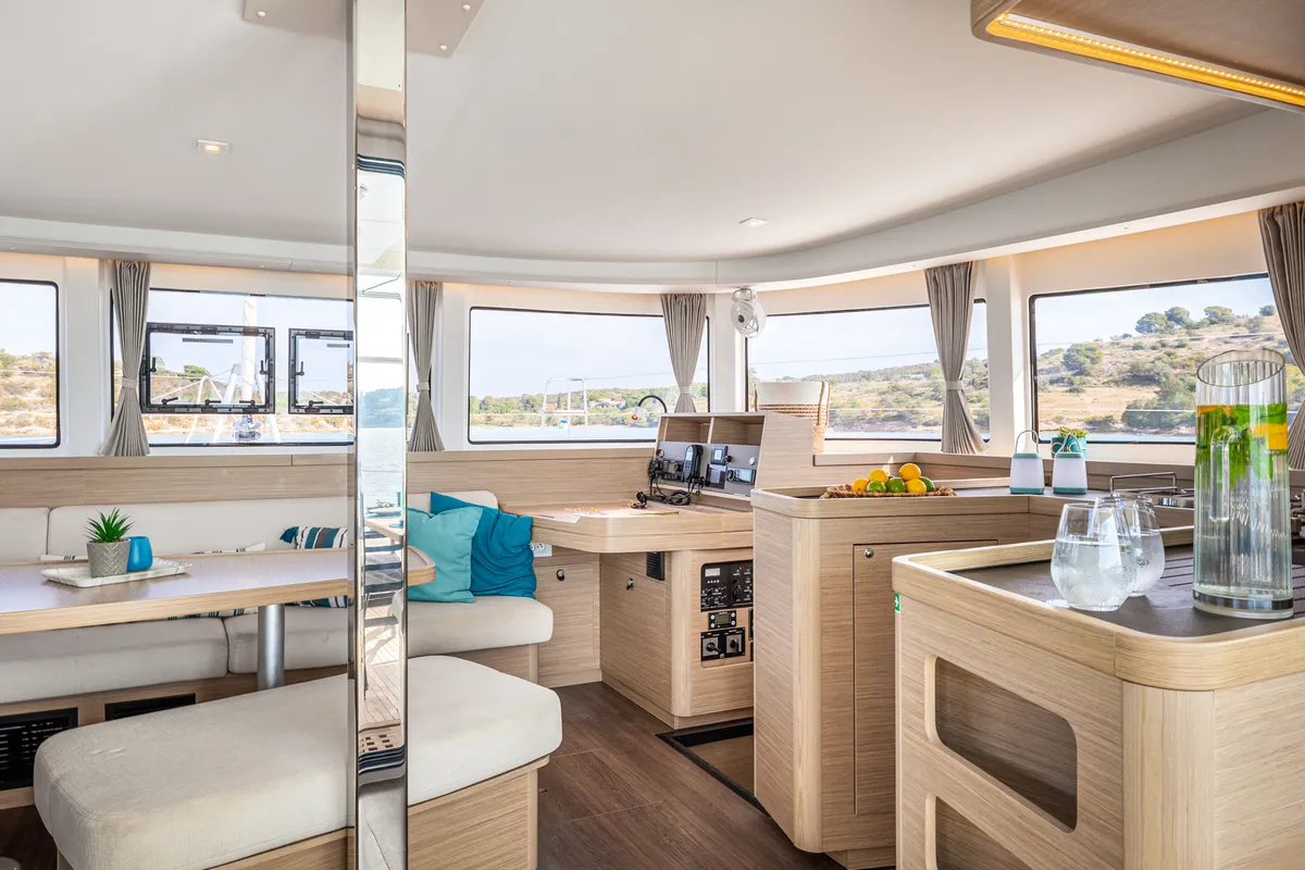 Salon of AURA, a Lagoon 42 catamaran at Municipal Unit of Kranidi, Greece