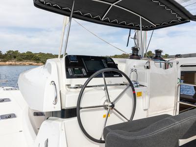 Cockpit of AURA, a Lagoon 42 catamaran at Municipal Unit of Kranidi, Greece