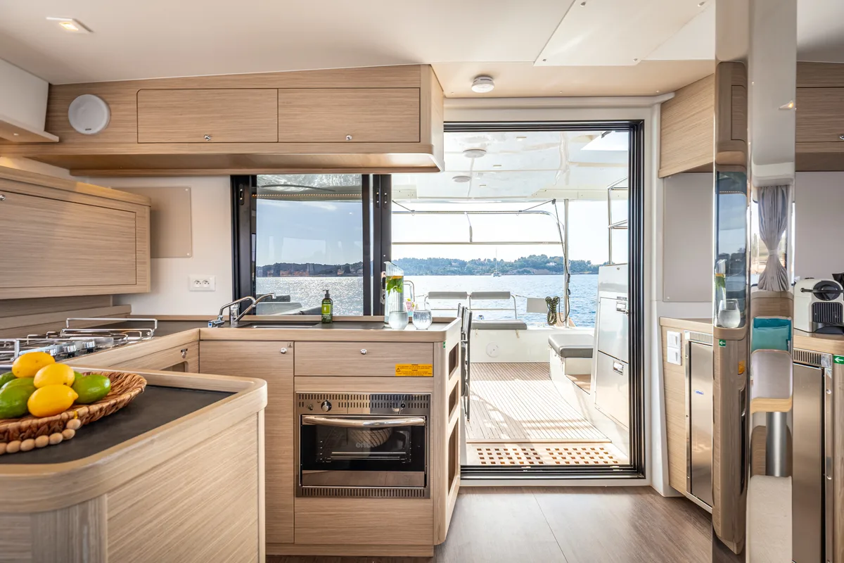 Galley of AURA, a Lagoon 42 catamaran at Municipal Unit of Kranidi, Greece