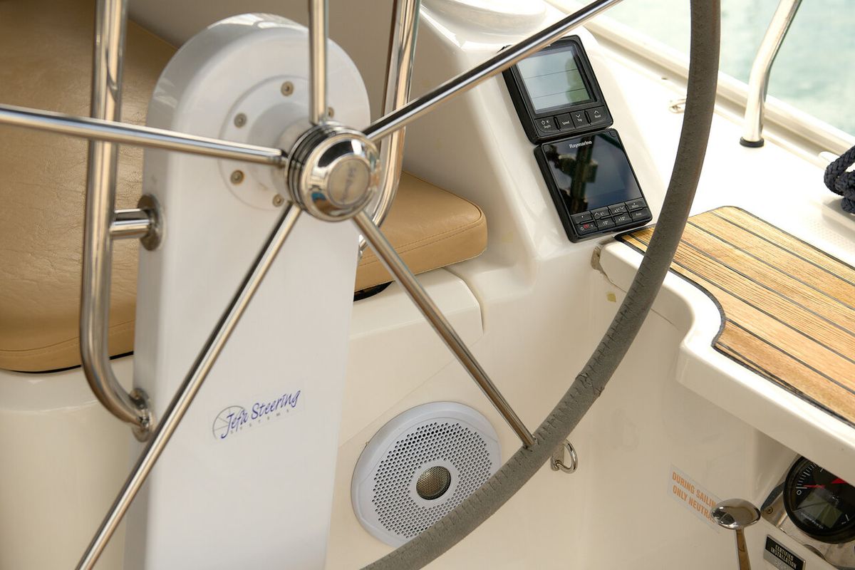 Cockpit of Toni, a Bavaria Cruiser 37 sailboat at Grad Trogir, Croatia