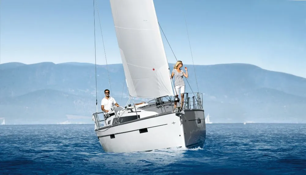 Exterior view of Toni, a Bavaria Cruiser 37 sailboat at Grad Trogir, Croatia