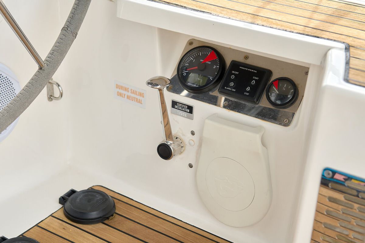 Cockpit of Toni, a Bavaria Cruiser 37 sailboat at Grad Trogir, Croatia