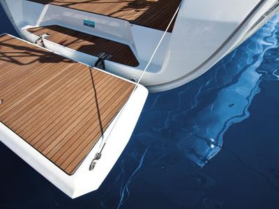 Deck of Toni, a Bavaria Cruiser 37 sailboat at Grad Trogir, Croatia
