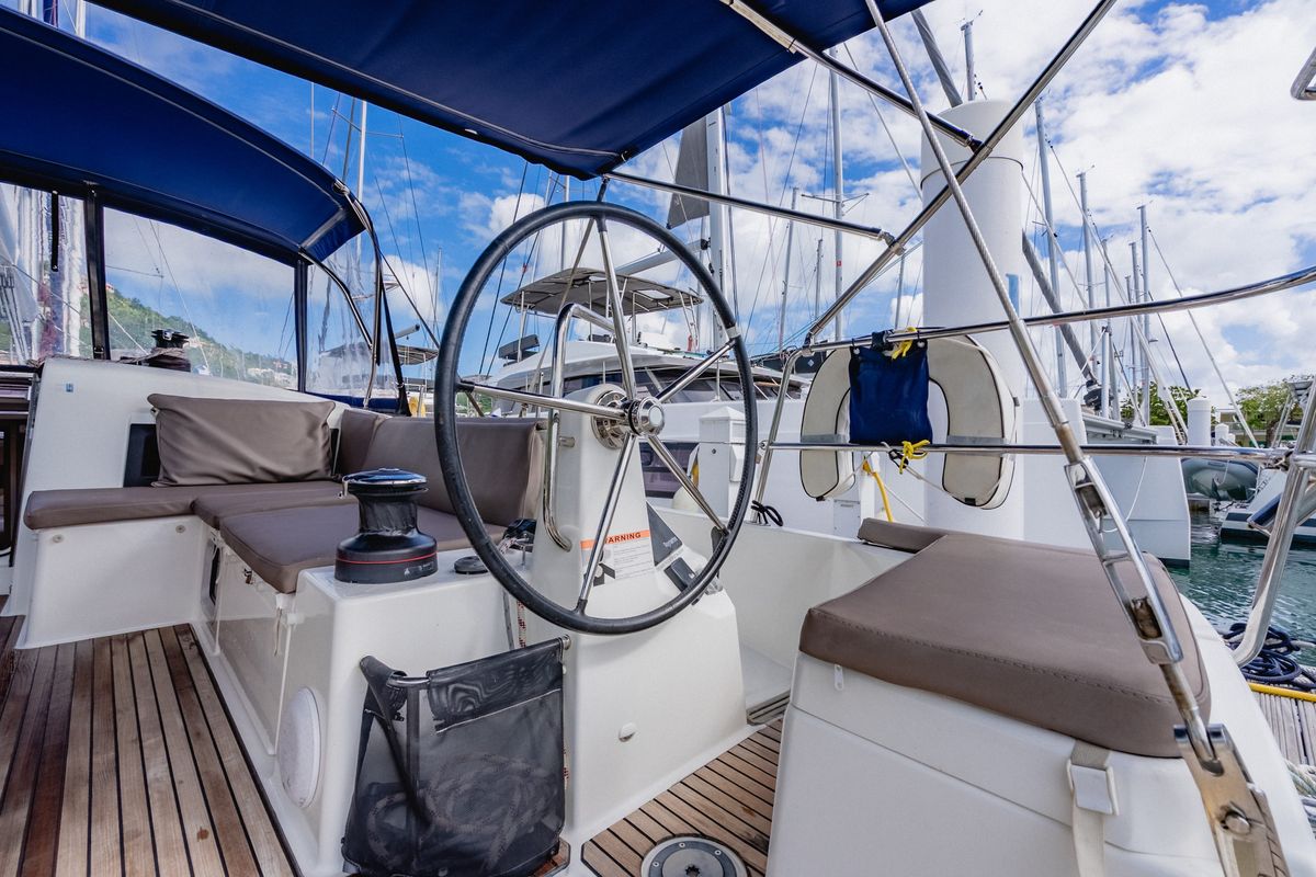 Cockpit of Hakuna Matata IV, a Jeanneau Sun Odyssey 490 sailboat at Road Town, British Virgin Islands