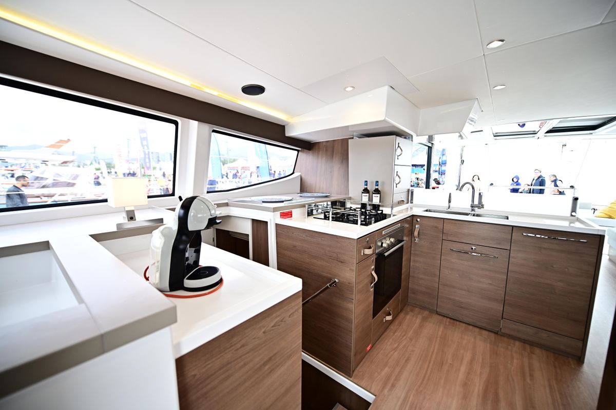 Galley of Agatirno, a Bali 4.8 catamaran at Salerno, Italy