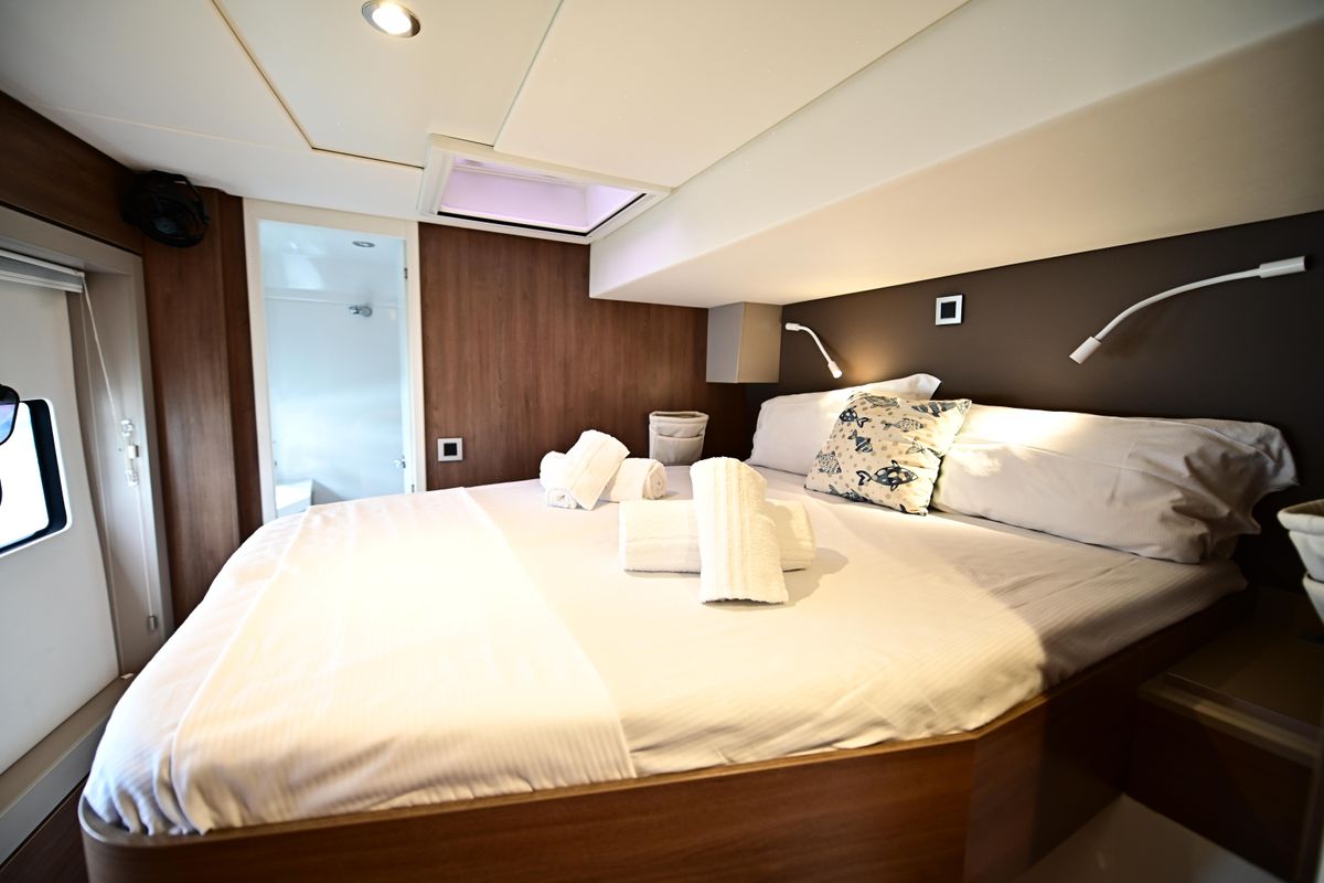 Cabin on Agatirno, a Bali 4.8 catamaran at Salerno, Italy