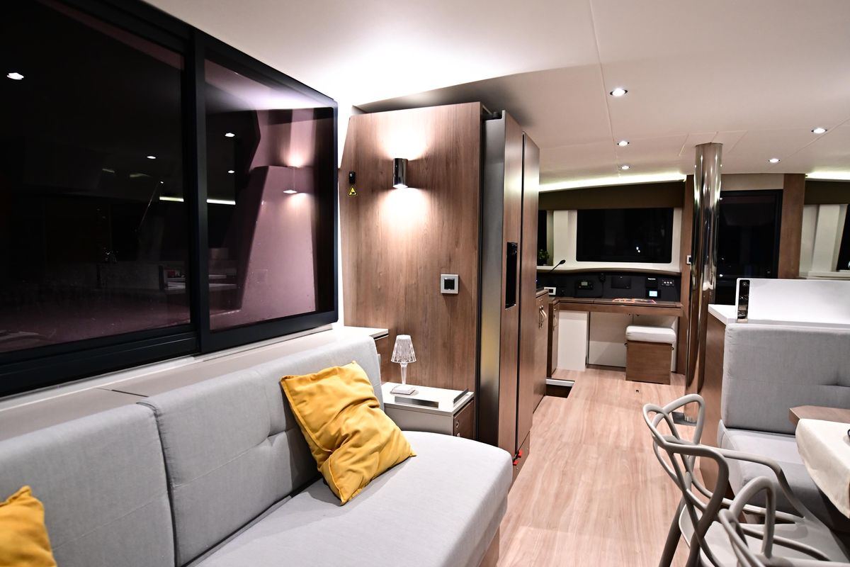 Salon of Agatirno, a Bali 4.8 catamaran at Salerno, Italy