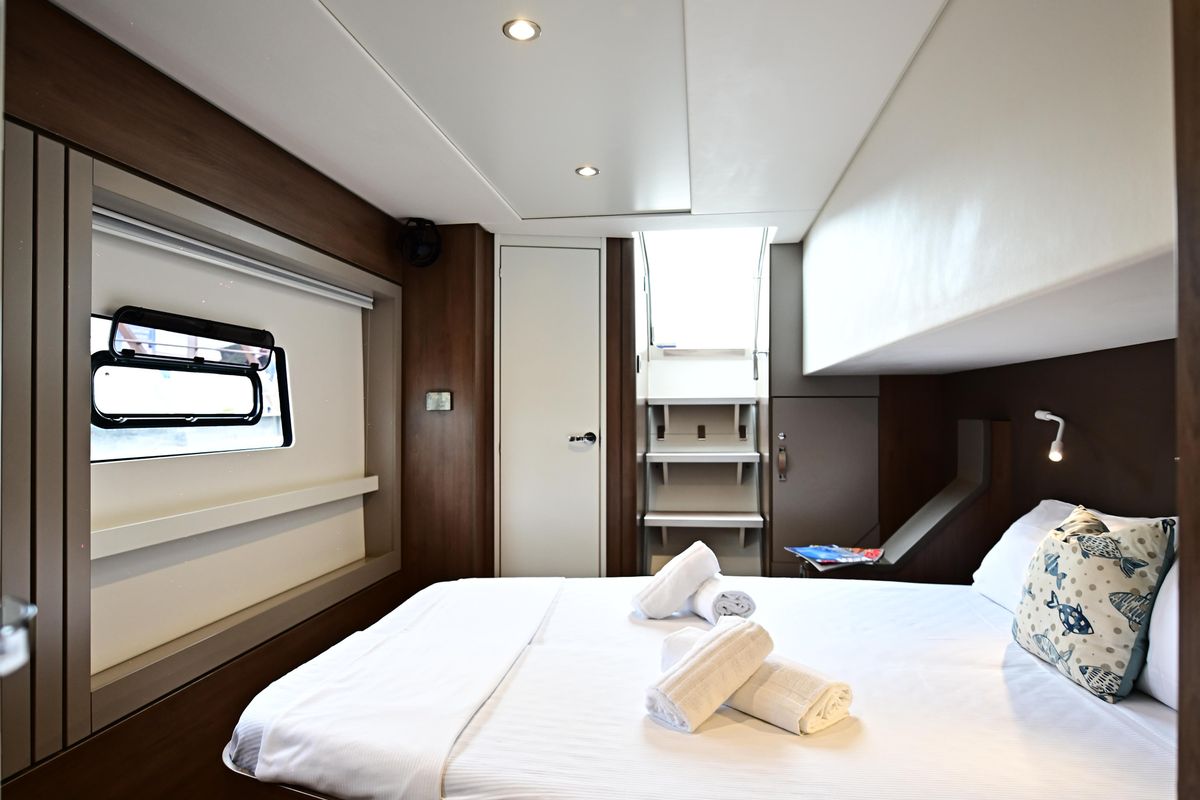 Cabin on Agatirno, a Bali 4.8 catamaran at Salerno, Italy