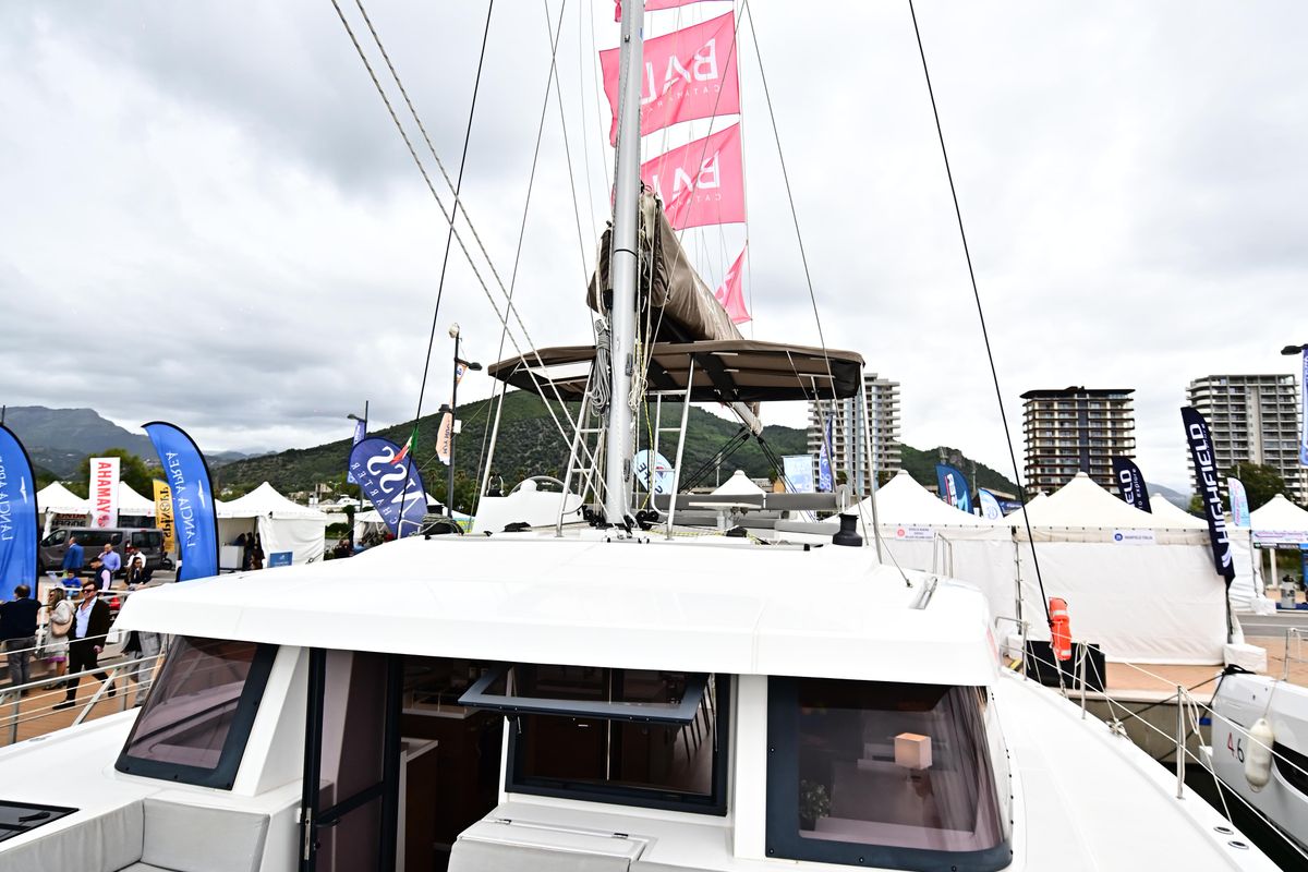 Deck of Agatirno, a Bali 4.8 catamaran at Salerno, Italy