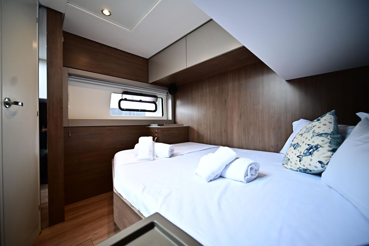 Cabin on Agatirno, a Bali 4.8 catamaran at Salerno, Italy