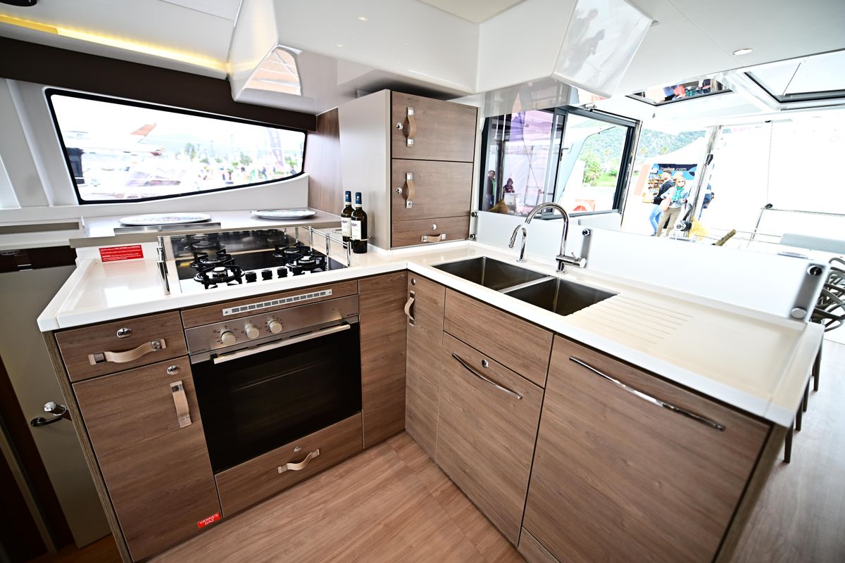 Galley of Agatirno, a Bali 4.8 catamaran at Salerno, Italy