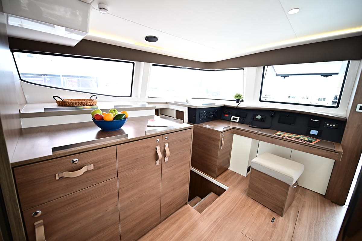 Cockpit of Agatirno, a Bali 4.8 catamaran at Salerno, Italy