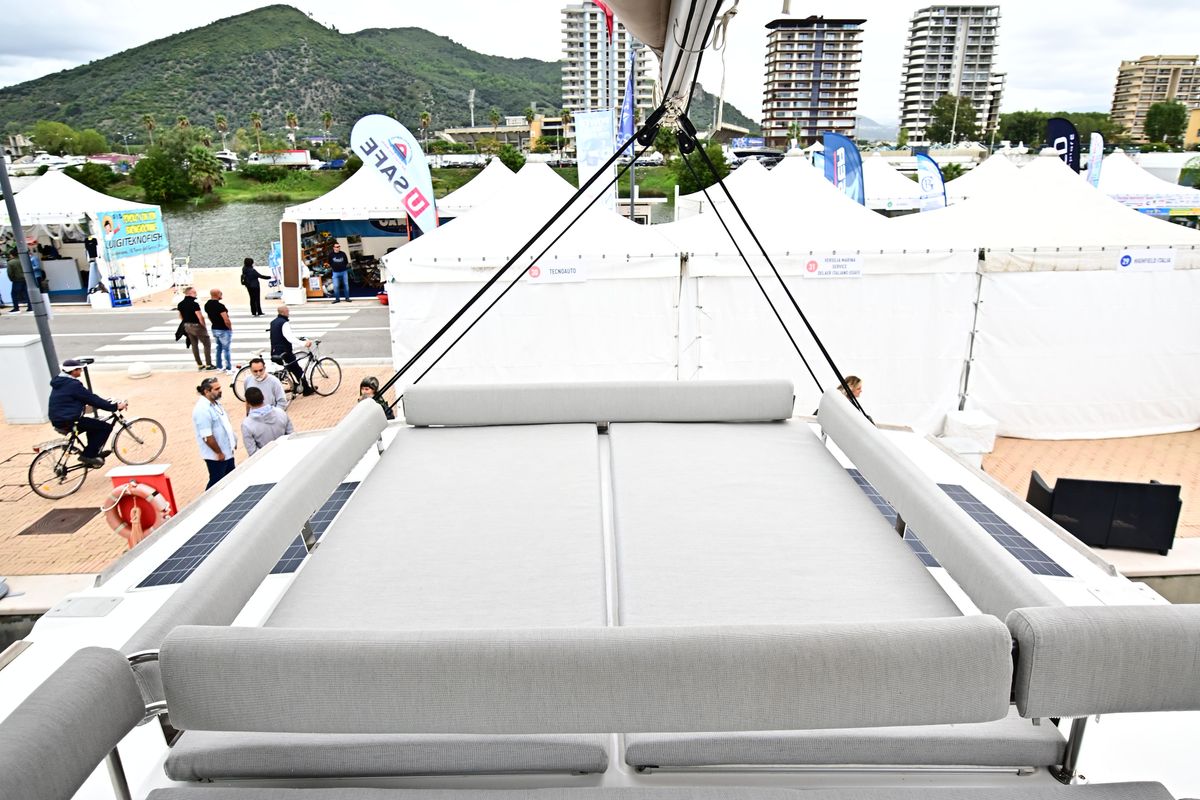 Deck of Agatirno, a Bali 4.8 catamaran at Salerno, Italy